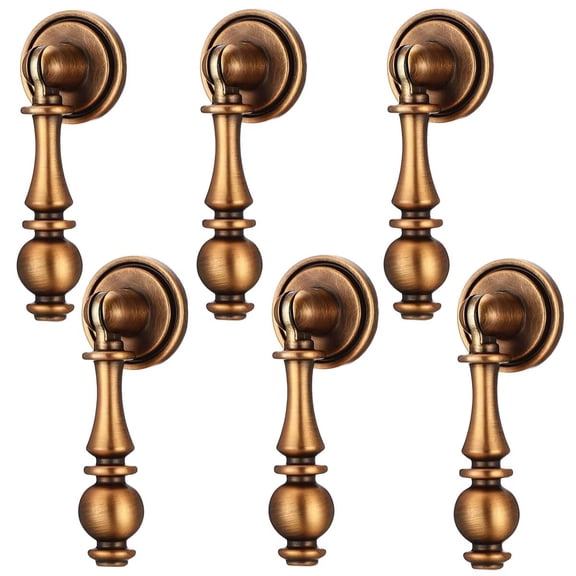 HDJNal Vintage Pendant Cabinet Pulls Antique Brass Drop Drawer Handles Zinc Alloy Decorative Dresser Hardware for Kitchen Cabinets Cupboard Wardrobe Furniture Elegant Retro Style (6 Pack)