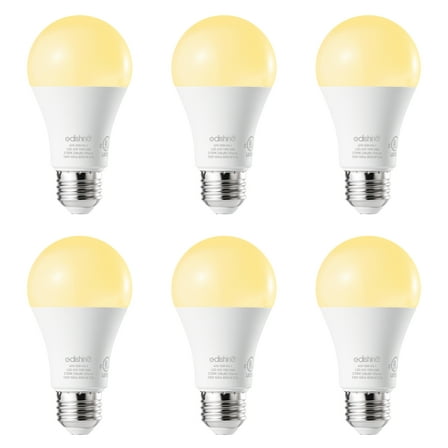 EDISHINE 6-Pack Dimmable LED Light Bulbs 60 Watt Equivalent 2700K Warm White 800 Lumen A19 LED Bulbs  E26 Base