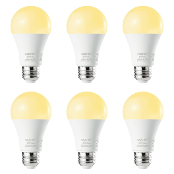 EDISHINE 6-Pack Dimmable LED Light Bulbs 60 Watt Equivalent 2700K Warm White 800 Lumen A19 LED Bulbs  E26 Base