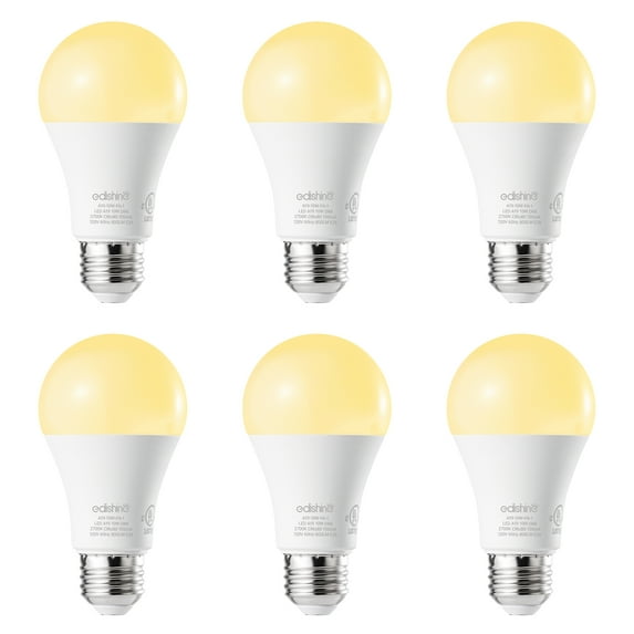 EDISHINE 6-Pack Dimmable LED Light Bulbs 60 Watt Equivalent 2700K Warm White 800 Lumen A19 LED Bulbs E26 Base