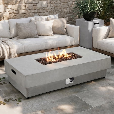 HDLKRR HDLKRR 60" Propane Fire Pit Table, 50,000 BTU Outdoor Gas Fire Table with Tank Cover, Concrete-Look Composite, Gray