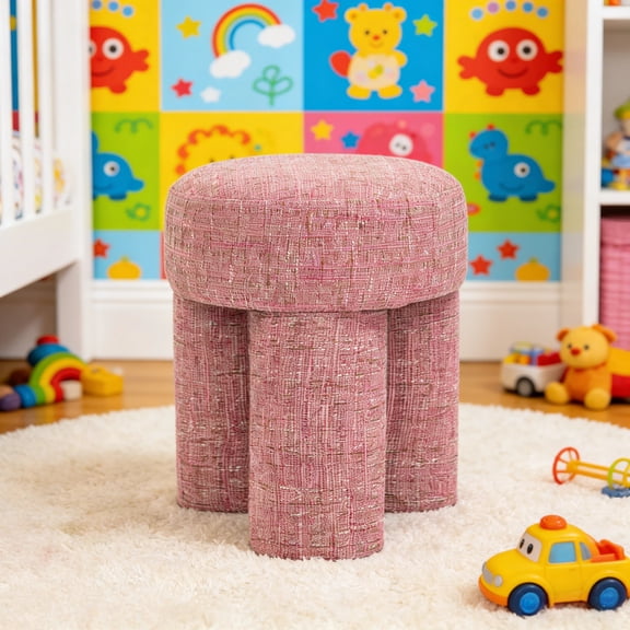 HDLNM Modern Contemporary Ottoman Stool with Two Tone Woven Fabric, Pink, 14.5 Inch