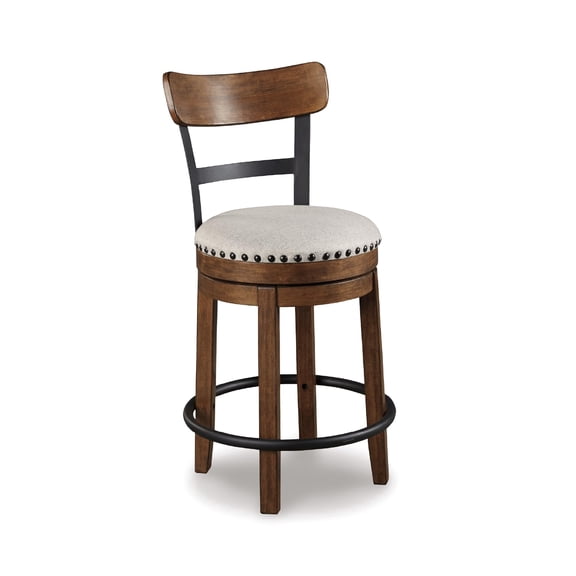 HDLNM Valebeck Rustic Farmhouse Swivel Bar Stool, 24.5" Counter Height, 360 Swivel, Wood & Metal Frame, Brown