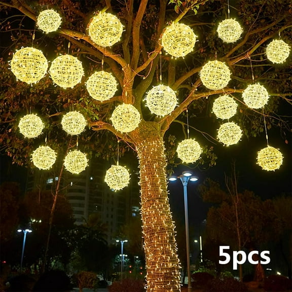 HomeDM 5PCS Solar Hanging Lantern, 7.87" Christmas Balls Lights Ornaments for Indoor Outdoor, Waterproof Solar Powered Lights for Christmas Tree Garden Decor