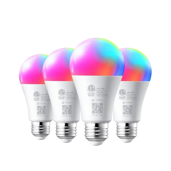 EDISHINE Matter Smart Light Bulb 4 Pack Color Changing RGB 9W 800LM 2700-6500K E26 Base