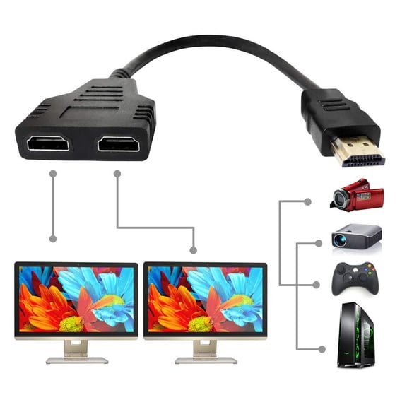 HDMI 1 in 2 Out Splitter Cable, HDMI Male to Dual Female Adapter, Mirror One Signal to Two TVs, Supports 1080P, Same Size Display