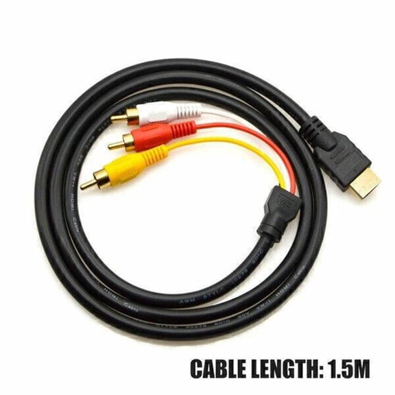 HDMI to 3RCA AV Composite Audio Video Cable, HDMI Male to RCA Yellow White Red Cord for HD Media Player to TV, Signal Transmitter Cable (NOT DigitaltoAnalog Converter)