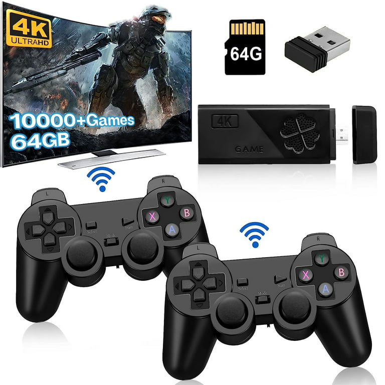 HDMI 4K TV Game Stick 64G 10000+ Game Video Game Consoles w/2 Wireless  Gamepad for Kids Adult