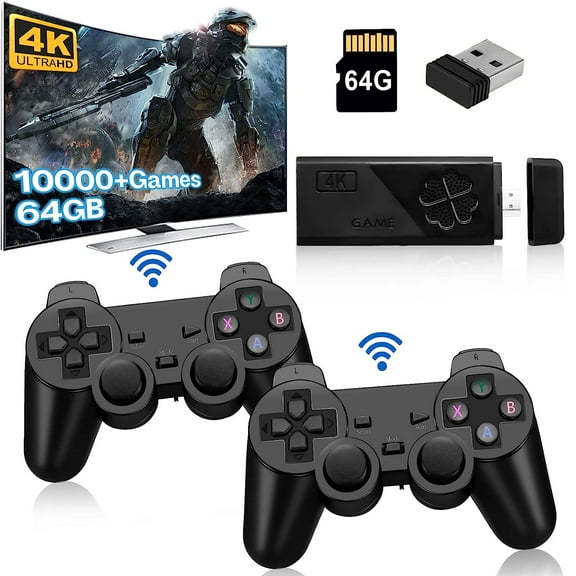 HDMI 4K TV Game Stick 64G 20000+ Game Video Game Consoles w/2 Wireless Gamepad for Kids Adult