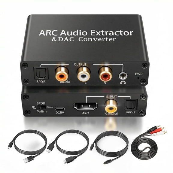 HDMI ARC Audio Extractor, 192KHz ARC Audio Extractor DAC Converter, Digital to Analog Audio Converter, Optical/SPDIF Coaxial HDMI ARC to Optical/SPDIF Coaxial Stereo L/R 3.5mm Jack for TV
