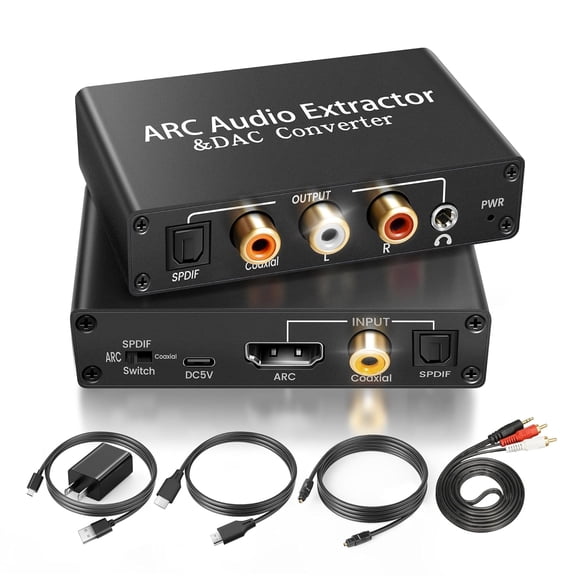 HDMI ARC Audio Extractor DAC Audio Converter 192KHz Digital to Analog Converter for PS3 PS4 HDTV DVD Home Systems, HDMI ARC/Optical/Coaxial Input, SPDIF/Optical/RCA/3.5mm Stereo Output(with 4 Cables)