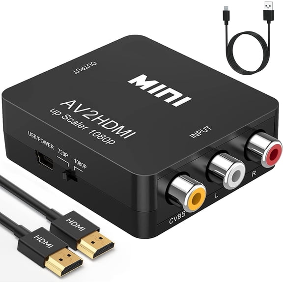 to HDMI,AV to HDMI Converter, 1080P Mini Composite CVBS Video Audio Converter Adapter Supporting PAL/NTSC for TV/PC/ PS3/ STB/Xbox VHS/VCR/Blue-Ray DVD Players