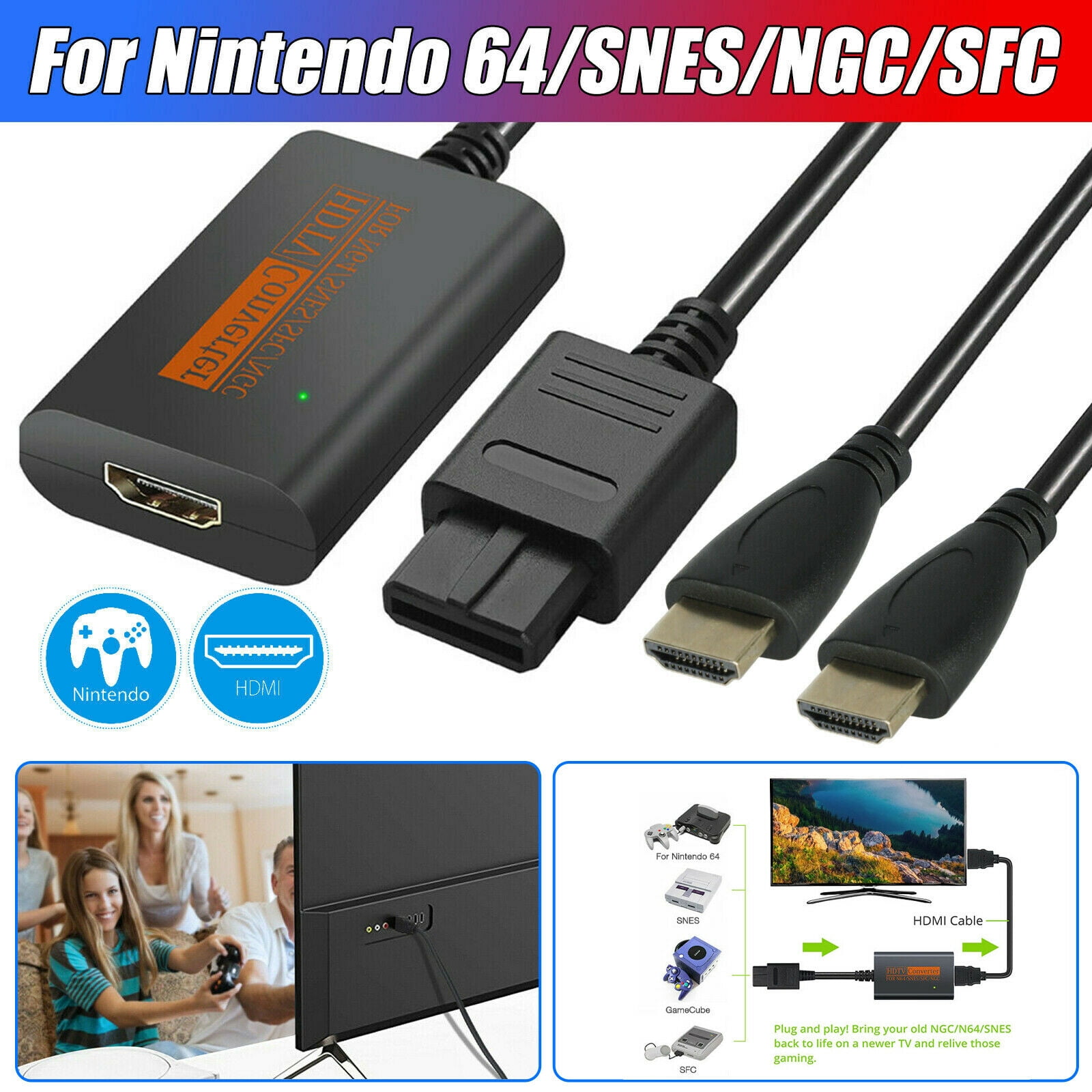 HDMI Adapter Converter w/ HD Cable for Nintendo 64/SNES/NGC/SFC