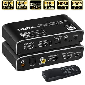 HDMI Audio Extractor,AUBEAMTO 2x1 HDMI Switch to HDMI + Optical Toslink SPDIF + 3.5mm Audio Jack + Coaxial + 7.1Ch HDMI Audio Support ARC and eARC Function for Apple TV PS4