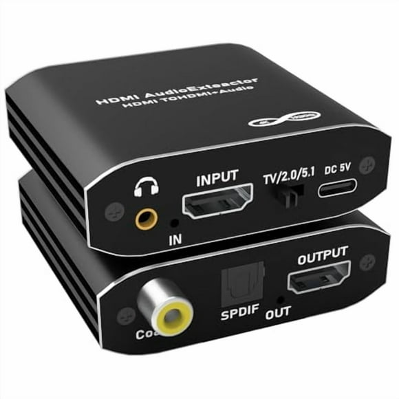 HDMI Audio Extractor, HDMI to Optical/SPDIF Coaxial and 3.5mm Aux Audio Adapter, Supports 4K@30Hz 1080P 3D Digital DTS, Compatable with TV, Speakers, DVD, Blu-ray Player, Game Console