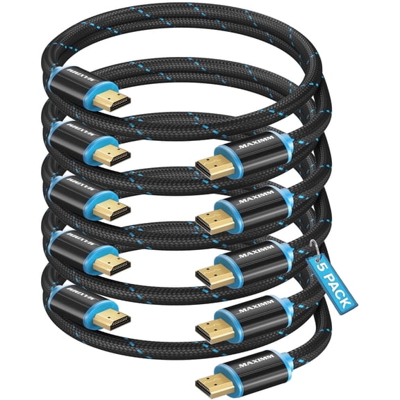 Maximm 4K HDMI Cable 5 Pack 1 Foot – High-Speed HDMI Cord 18 Gbps, Supports 4K 60Hz, Nylon Braided