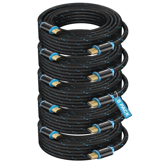 Maximm 4K HDMI Cable 5 Pack 20 Feet – High-Speed HDMI Cord 18 Gbps, Supports 4K 60Hz, Nylon Braided