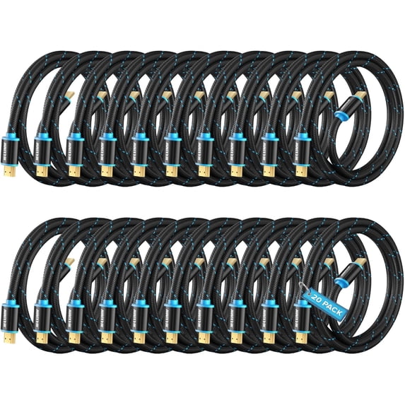 Maximm 4K HDMI Cable 20 Pack 3 Feet – High-Speed HDMI Cord 18 Gbps, Supports 4K 60Hz, Nylon Braided