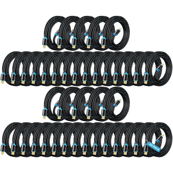 Maximm HDMI Cable 4K 6 Ft, 50 Pack, Braided, 18Gbps, HDMI 2.0, Gold-Plated