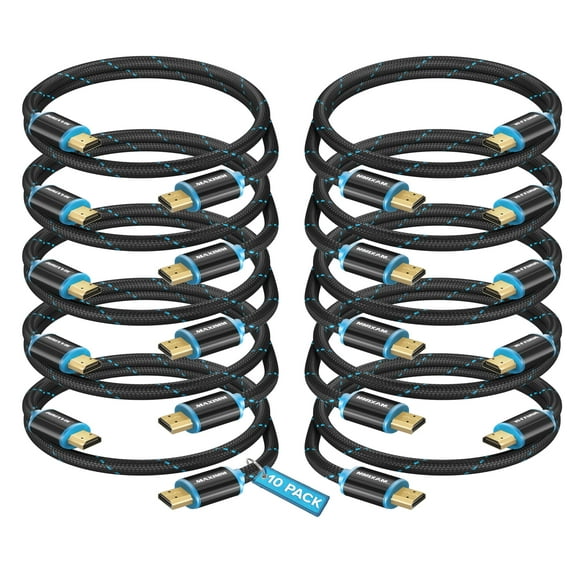 Maximm 4K HDMI Cable 10 Pack 1.5 Feet – High-Speed HDMI Cord 18 Gbps, Supports 4K 60Hz, Nylon Braided