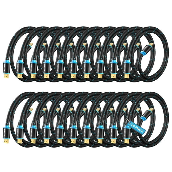 Maximm 4K HDMI Cable 20 Pack 1.5 Feet – High-Speed HDMI Cord 18 Gbps, Supports 4K 60Hz, Nylon Braided