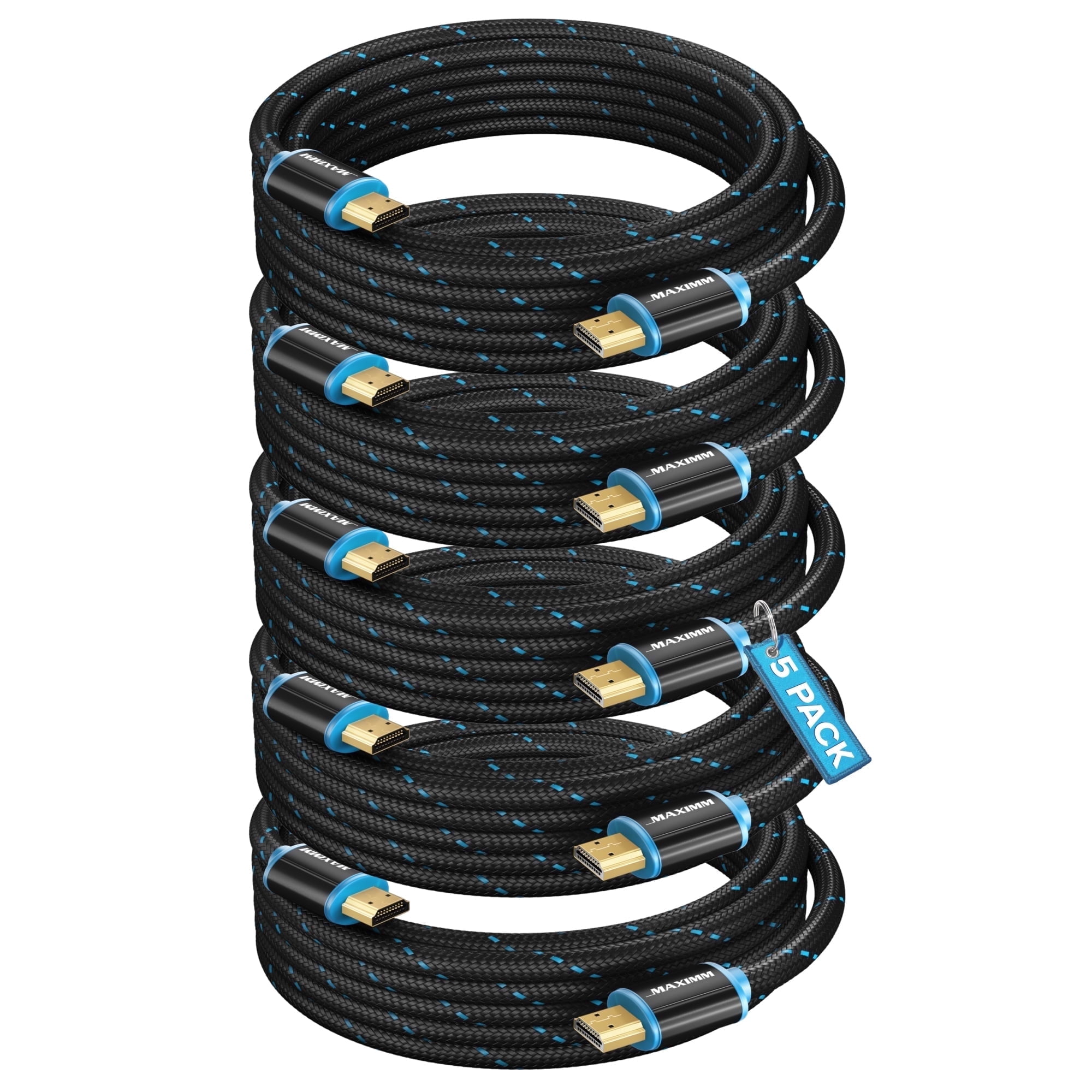 Maximm 4K HDMI Cable 5 Pack 12 Feet – High-Speed HDMI Cord 18 Gbps, Supports 4K 60Hz, Nylon Braided