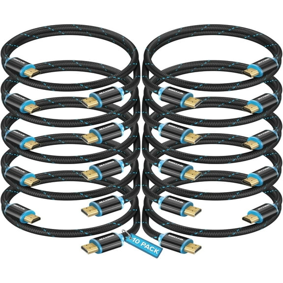 Maximm 4K HDMI Cable 10 Pack 2 Feet – High-Speed HDMI Cord 18 Gbps, Supports 4K 60Hz, Nylon Braided