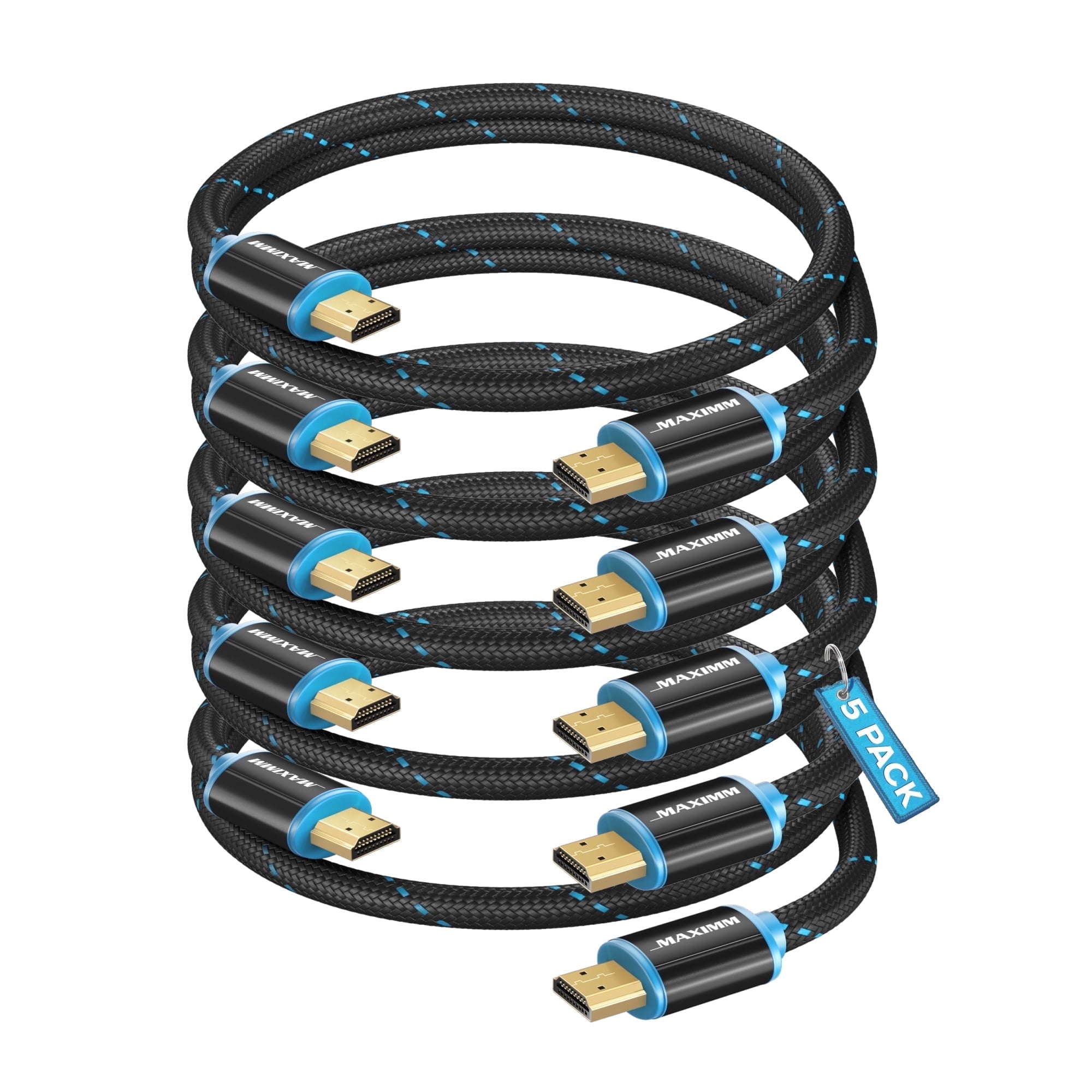 Maximm 4K HDMI Cable 5 Pack 2 Feet – High-Speed HDMI Cord 18 Gbps, Supports 4K 60Hz, Nylon Braided