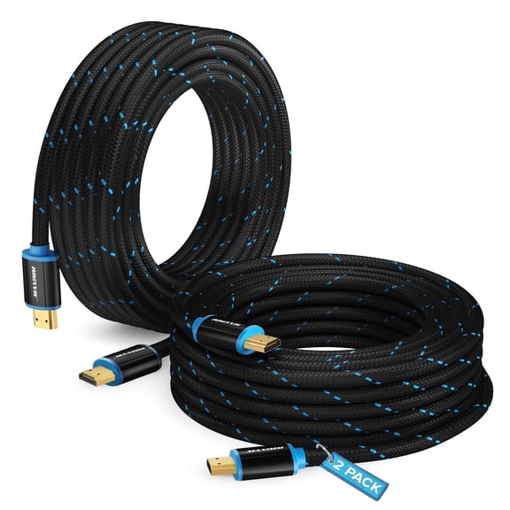 Maximm 4K HDMI Cable 25 Foot 2 Pack, High-Speed Braided HDMI 2.0 Cord for 4K 60Hz, HDR, 3D, and UHD Devices