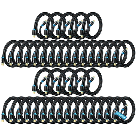 HDMI Cable 4K Ultra HD 4 Foot (50 Pack) Nylon Braided HDMI 2.0 Cable, High Speed 18Gbps 4K60Hz HDR, 3D, 2160p, 1080p, HDCP 2.2, ARC, HDMI Cables for Monitors, HDTV