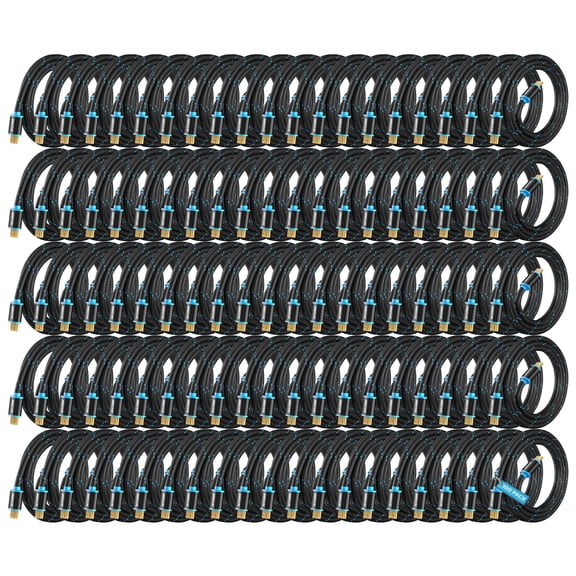 Maximm 6ft 4K Ultra HD High Speed 18Gbps Nylon Braided Audio Video Display Cable Cord 100-Pack