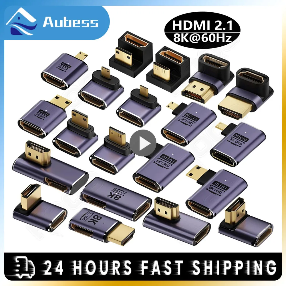 HDMI-Compatible Adapter 90 270 Degree Right Angle Male To Female ...