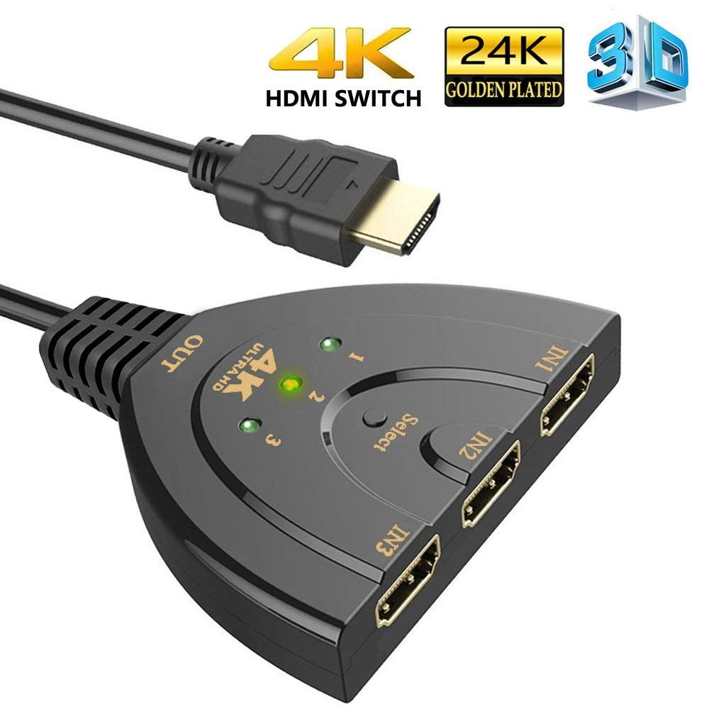 overflade Misvisende Van HDMI-Compatible Switch, 3 Port 4K HDMI-Compatible Switch 3x1 Switch Splitter  with Pigtail Cable Supports Full HD 4K 1080P 3D Player - Walmart.com