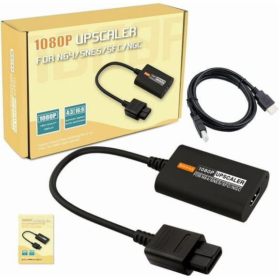 HDMI Converter for Nintendo Gamecube NGC N64 SNES SFC 1080P HDMI Adapter for Nintendo Retro Video Game Console (1080P Upscaler with 16:9/4:3)