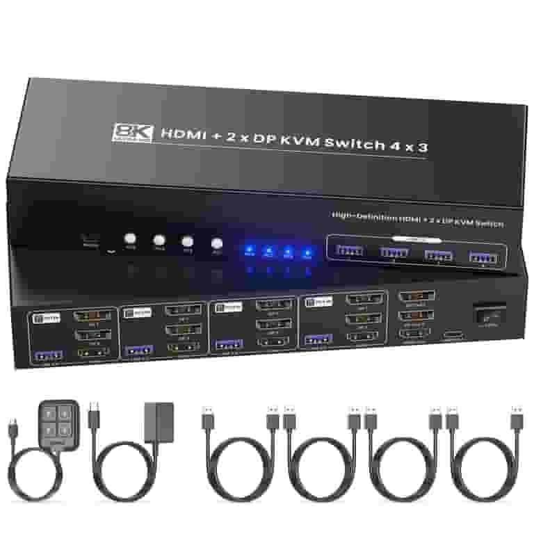 Computer Display Walmart HDMI DP KVM Switch 3 Monitors 4 Computers, HDMI+2 DisplayPort Switcher ...