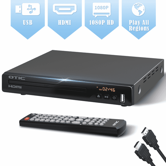 OTIC Mini HDMI DVD Player for TV, Dolby Audio Metal Housing Compact CD Player for Home with USB Port and AV Coaxial Output, Include Remote Control