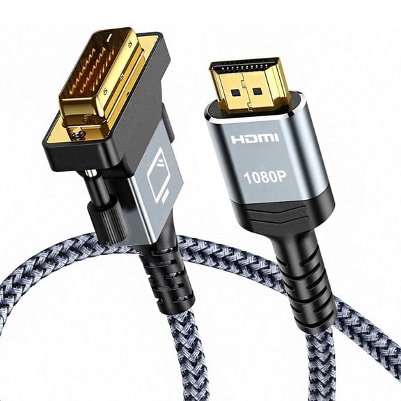 HDMI A to DVI Adapter Cable 6FT, High-Speed Gold-Plated Plug and Play Bi-Directional Nylon Braid 1080p, DVI to HDMI Adapter for Televison/Monitor/Video Card/Graphics Card