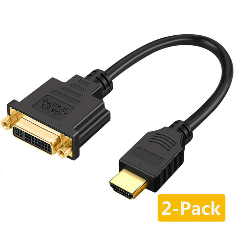 HDMI to DVI Short Cable 0.5ft 2 Pack, CableCreation Bi-Directional DVI-I  (24+5) Female to HDMI 4K Male Adapter, 1080P DVI to HDMI Conveter, for  PC,TV