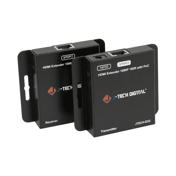 HDMI Extender 1080P 60Hz Over Single CAT5E/6 Up To 160ft. | Supports PoC (Power Over Cable), 3D, Deep Color, Digital Audio, Zero Signal Loss by J-Tech Digital [JTECH-EX2]