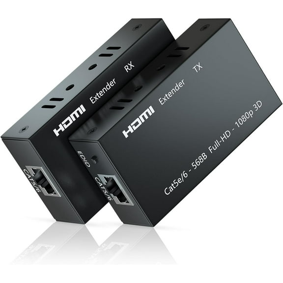 HDMI Extender, 1080P HDMI Transmitter and Receiver Up to 196ft, HDMI Ethernet Sender Repeater Over Singal RJ45 Cat5e/Cat6/Cat7 Ethernet LAN Cable, HDMI to RJ45 and RJ45 to HDMI Transmitter