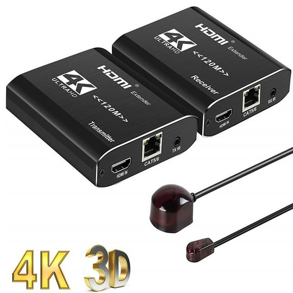 HDMI Extender 394ft/120m Over LAN Single Cat 5e/Cat 6A/Cat 7,HDMI to RJ45 Network Adapter,RJ45 to HDMI Uncompressed 4K@30Hz,1080P@60HZ,HDMI Ethernet Supports 3D EDID HDCP,Network LAN,Network Extension