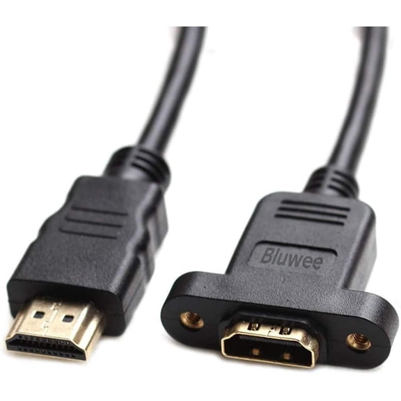 HDMI Extension Cable High Speed HDMI Male to Female Extension Wire Cord HDMI Extender w/Screw Nut for Panel Mount - Gold Plated Plugs, Black (1FT)