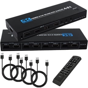 HDMI KVM Switch 4 Port, 4 in 1 Out 4K@30Hz USB 2.0 KVM Switcher with Remote Hotkey Switch, Multiview Split Screen Mouse Roaming for PC Laptop Gaming Monitor