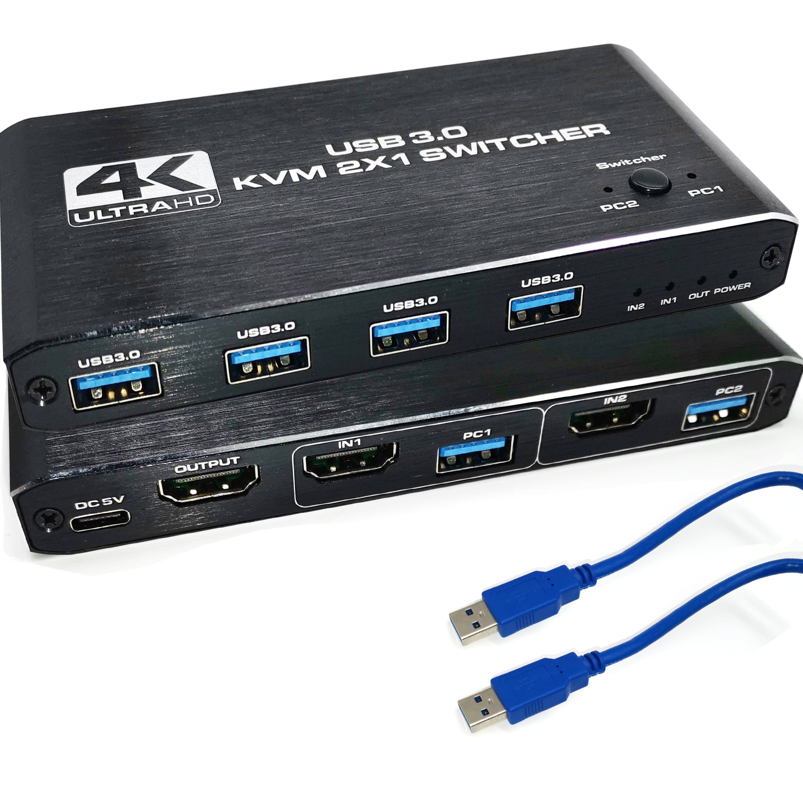 HDMI KVM Switch 4K@60HZ USB 3.0 Switch HDMI 2 in 1 Out KVM Switch Box Keyboard Mouse Printer Switcher,HDMI2.0 Ports + 4X USB KVM Ports,KVM Switch 2 Computers 1 Monitor with 2 USB Cables Support 4K@60H