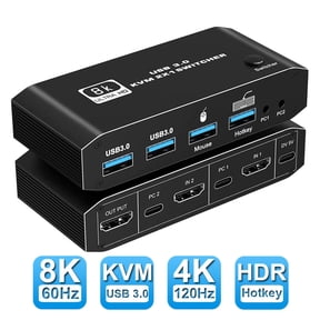 HDMI KVM Switch,AUBEAMTO 8K USB Switch 2x1 HDMI2.1 Ports + 4X USB3.0 KVM Ports, Share 2 Computers one Monitor Switch,Supports 8K 60Hz,4K 120Hz,YUV 4:4:4, HDCP 2.3, HDR 10, Hotkey
