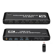 HDMI KVM Switch Dual Screen 2 Monitors 2 Computers 2 in 2 Out,4K@60Hz USB KVM HDMI Switches with Audio HDMI2.0 Ports + 4X USB3.0,Supports 4K 60Hz,1080P 144HZ,RGB 444,3D,HDR,HDCP,Hotkey,Darkish