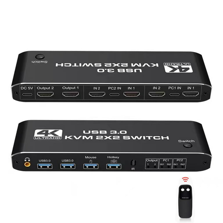 HDMI KVM Switch Dual Screen 2 Monitors 2 Computers 2 in 2 Out,4K@60Hz USB  KVM HDMI Switches with Audio HDMI2.0 Ports + 4X USB3.0,Supports 4K 60Hz,1080P  144HZ,RGB 4:4:4,3D,HDR,HDCP,Hotkey,Darkish 
