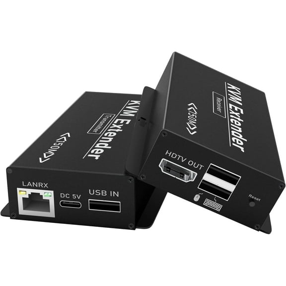 HDMI KVM USB Extender Over Cat5e/6/7 - HDMI to RJ45 Ethernet Extender Balun 1080P@60hz HDMI Transmitter Receiver Support Keyboard Mouse USB Control No Latency POC Function Single Power Supply(492FT)