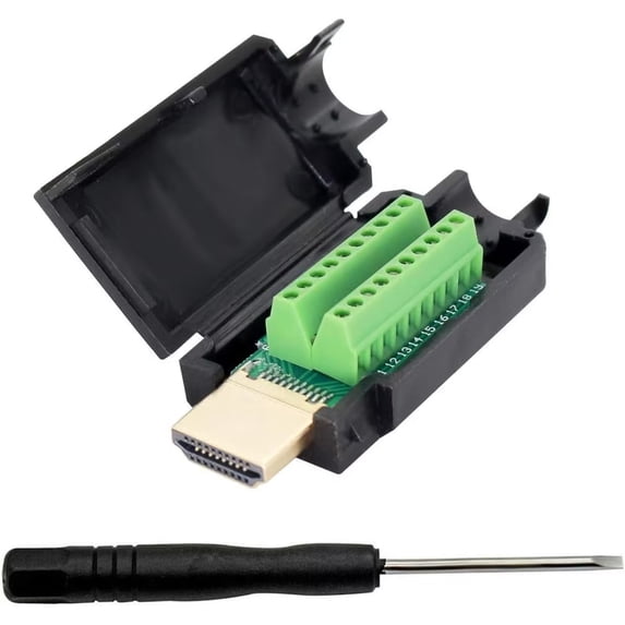 HDMI Male Connector Solderless Adapter Plug to Terminal Block Breakout Free Welding Connector with Plastic Cover