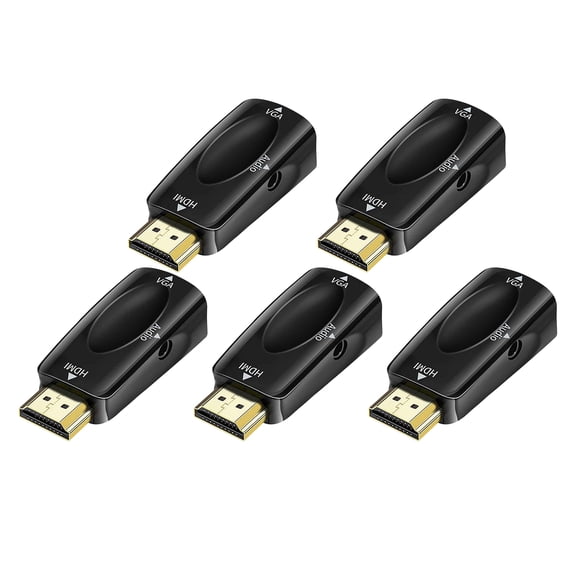 HDMI Male To VGA Female Adapter,With 3.5mm Audio Converter Wire Compatible With PC,Monitor,Projector,1080p HD-Black-5pack